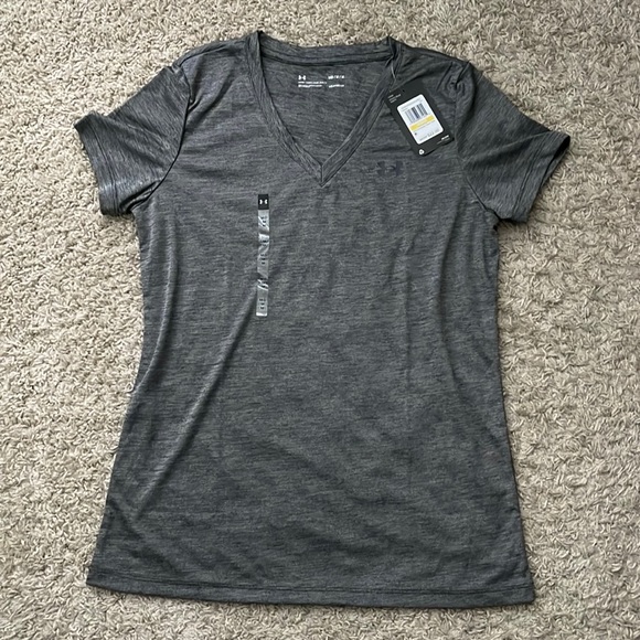 NWT Women's Under Armour HeatGear TechTwist V-Neck Gray/Black SZ Medium - Picture 2 of 9